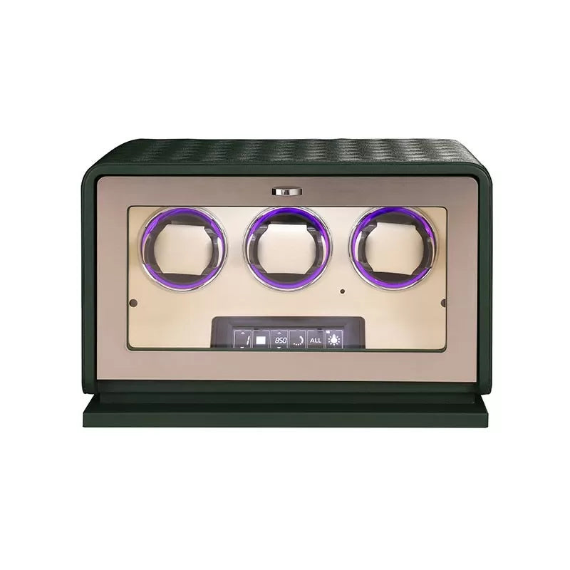 Green Leather Watch Winder for 3 Watches, view 5