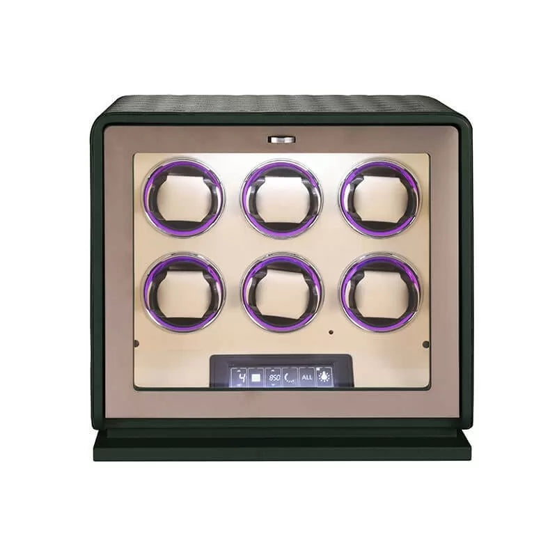 Green Leather Watch Winder for 6 Watches, view 5