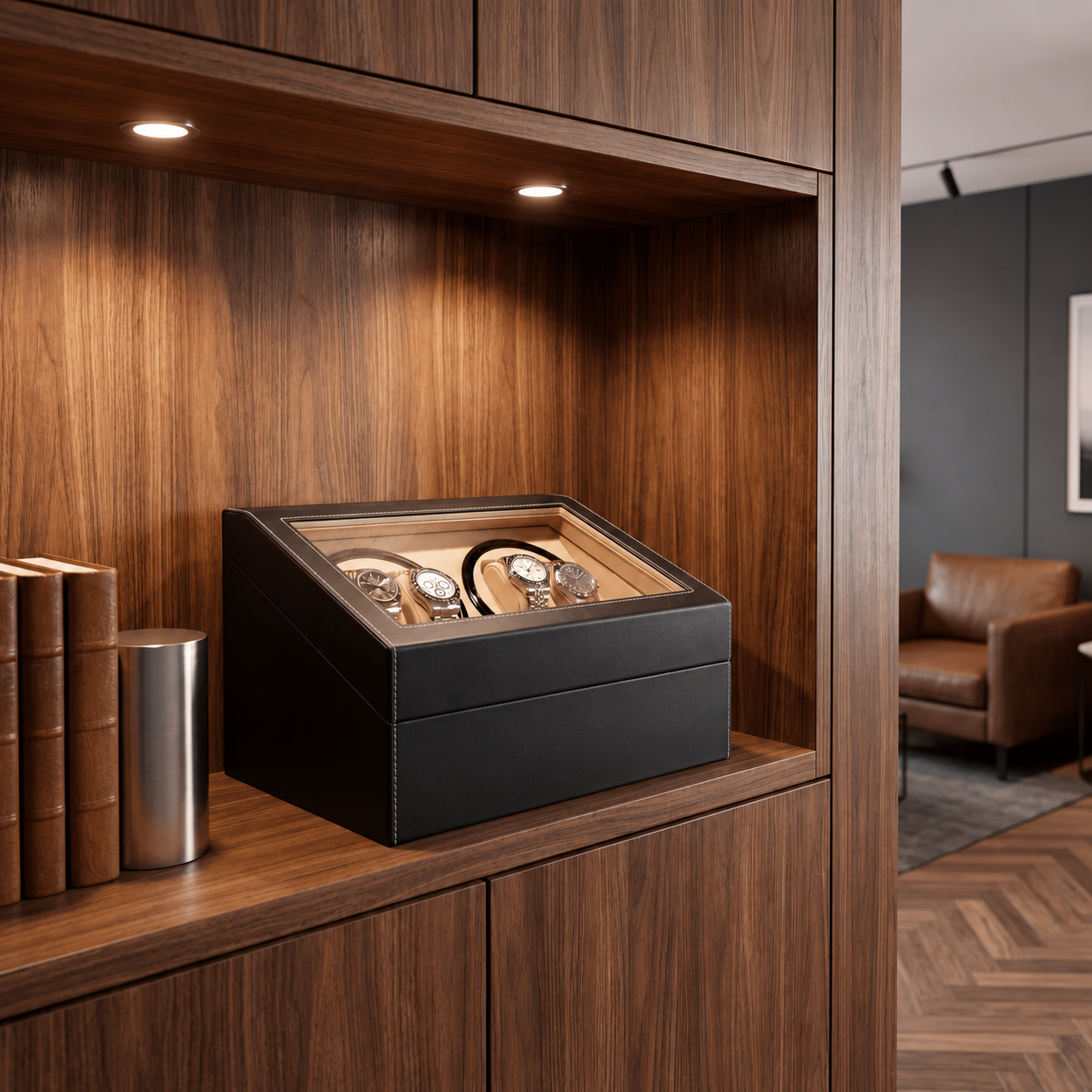 Quad Watch Winder with Storage for 10 Watches