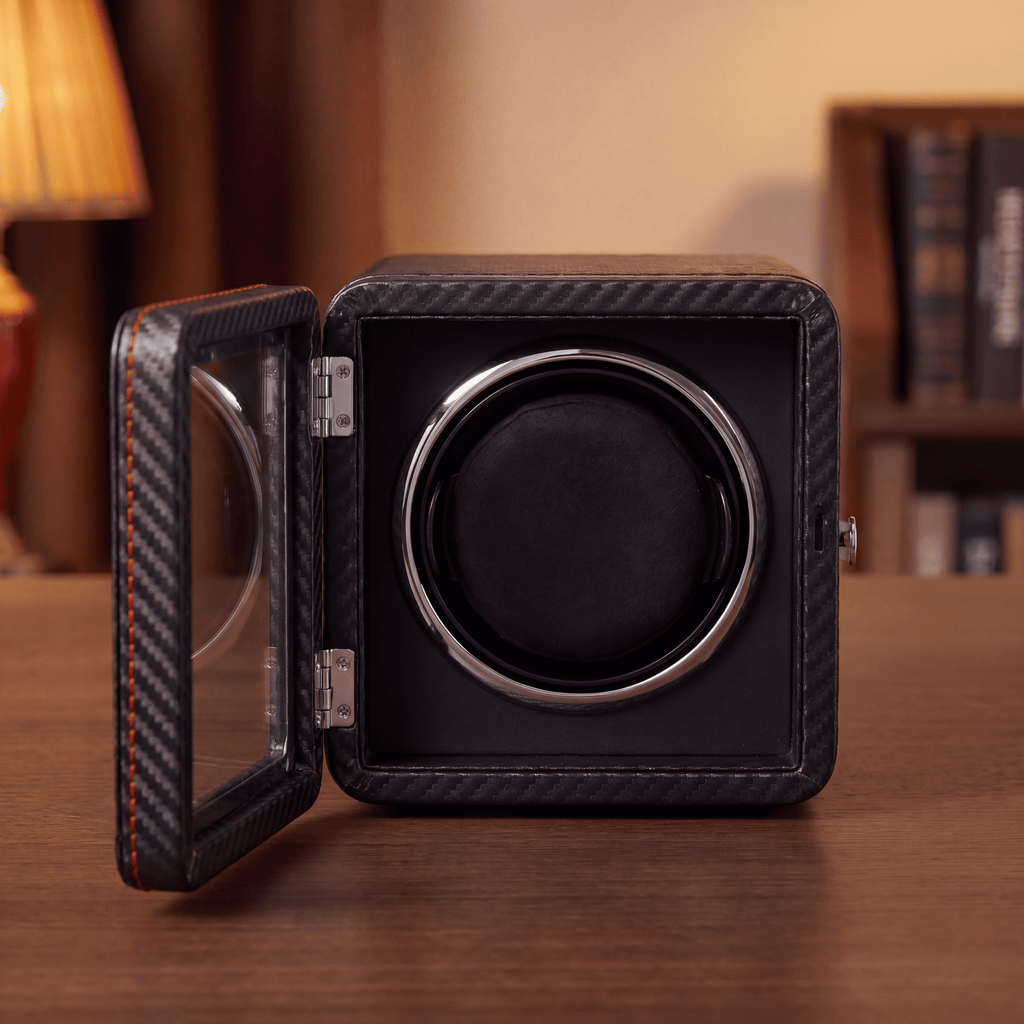 Carbon Single Watch Winder, Red Stitching, view 2