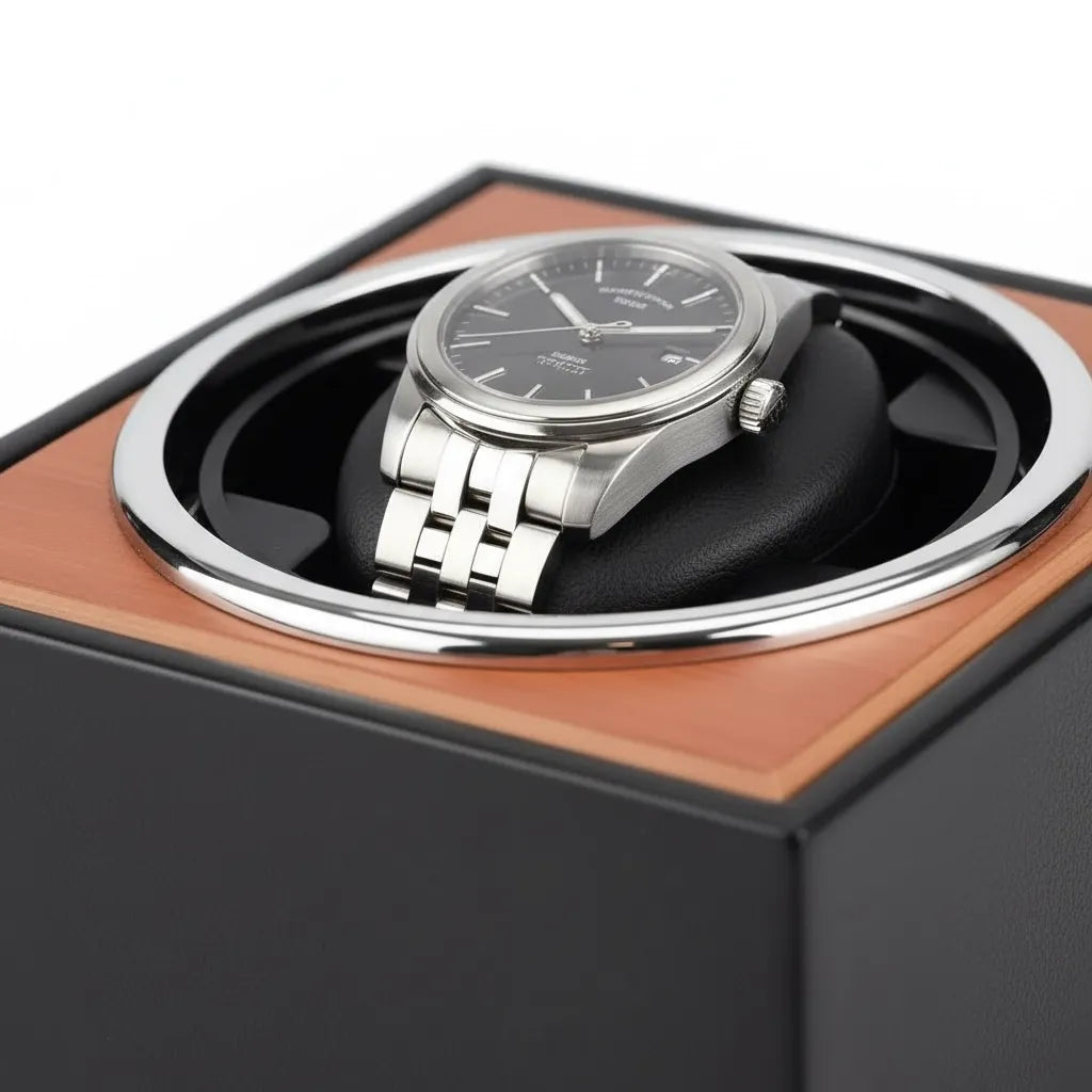 Single Watch Winder, Black and Cognac, view 5