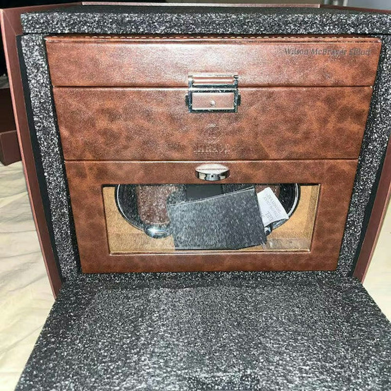 Burl wood watch winder cabinet with mirrored interior