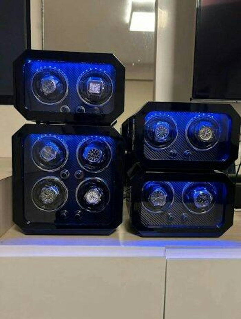 Blue carbon fibre quad watch winders